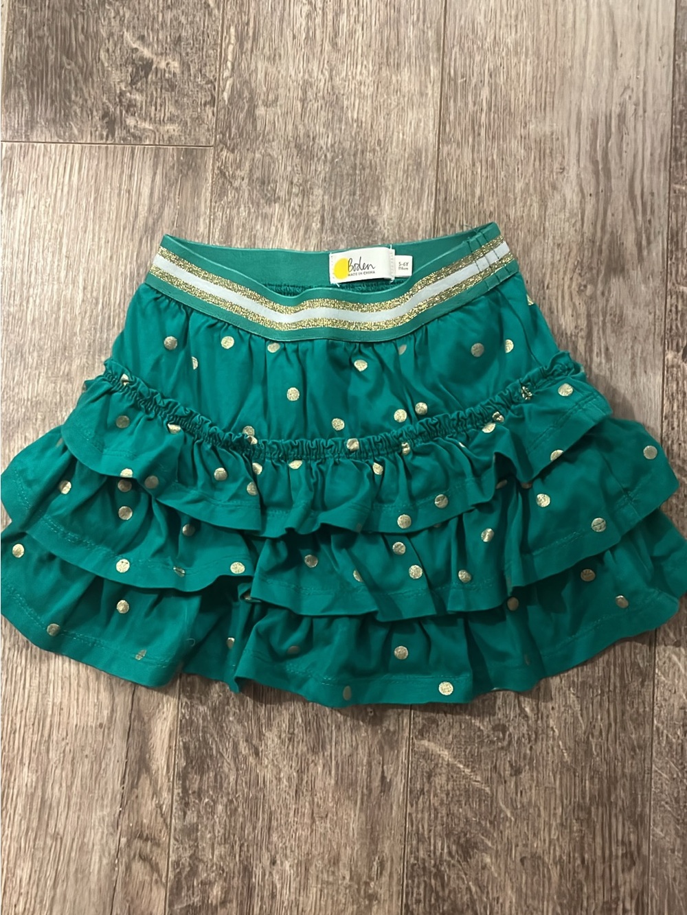 Mini Boden Teal Ruffle Skirt with Gold Dots Size 5/6 NWOT